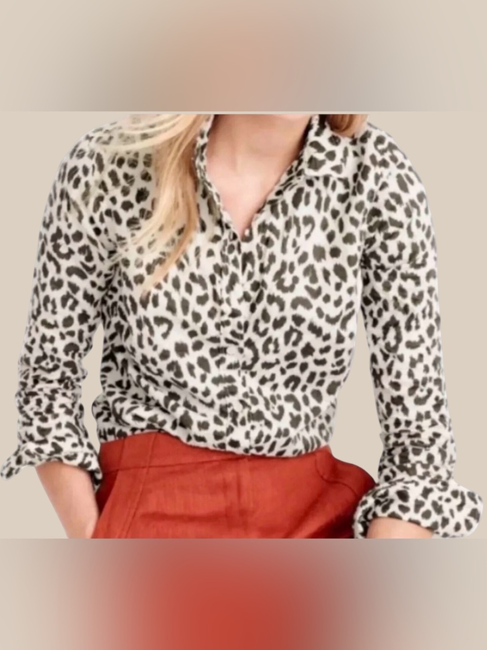 J. Crew The Perfect Shirt Leopard Print Button Down Blouse Cotton Linen 10 NWT
